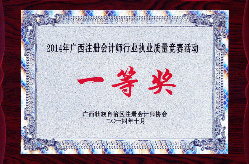 2014年執(zhí)業(yè)質(zhì)量一等獎(jiǎng)